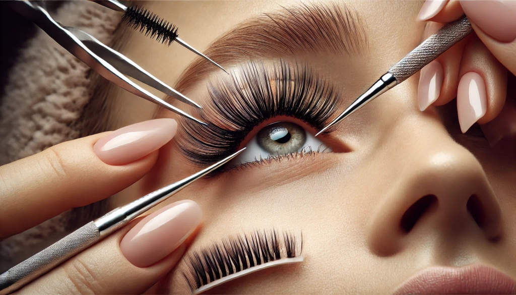 DALL·E 2024-10-26 18.16.39 - Create a realistic, artistically photographed image of a lash extension session in a beauty salon. The image should show a close-up of a person's eye